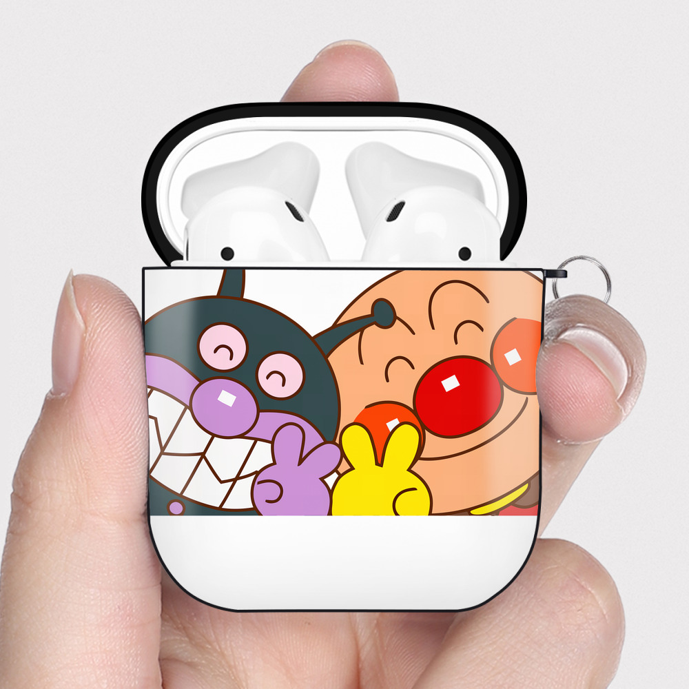 （画像用） アンパンマン Anpanman AirPods 第2世代保護ケース ハードシェル ブラック 耐衝撃・防指紋・カラビナ付き