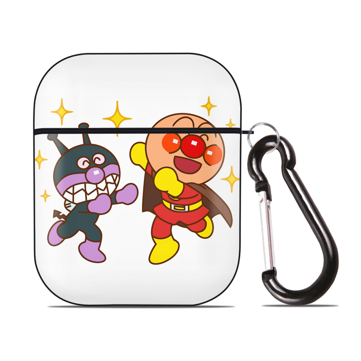 （画像用） アンパンマン Anpanman AirPods 第2世代保護ケース ハードシェル ブラック 耐衝撃・防指紋・カラビナ付き
