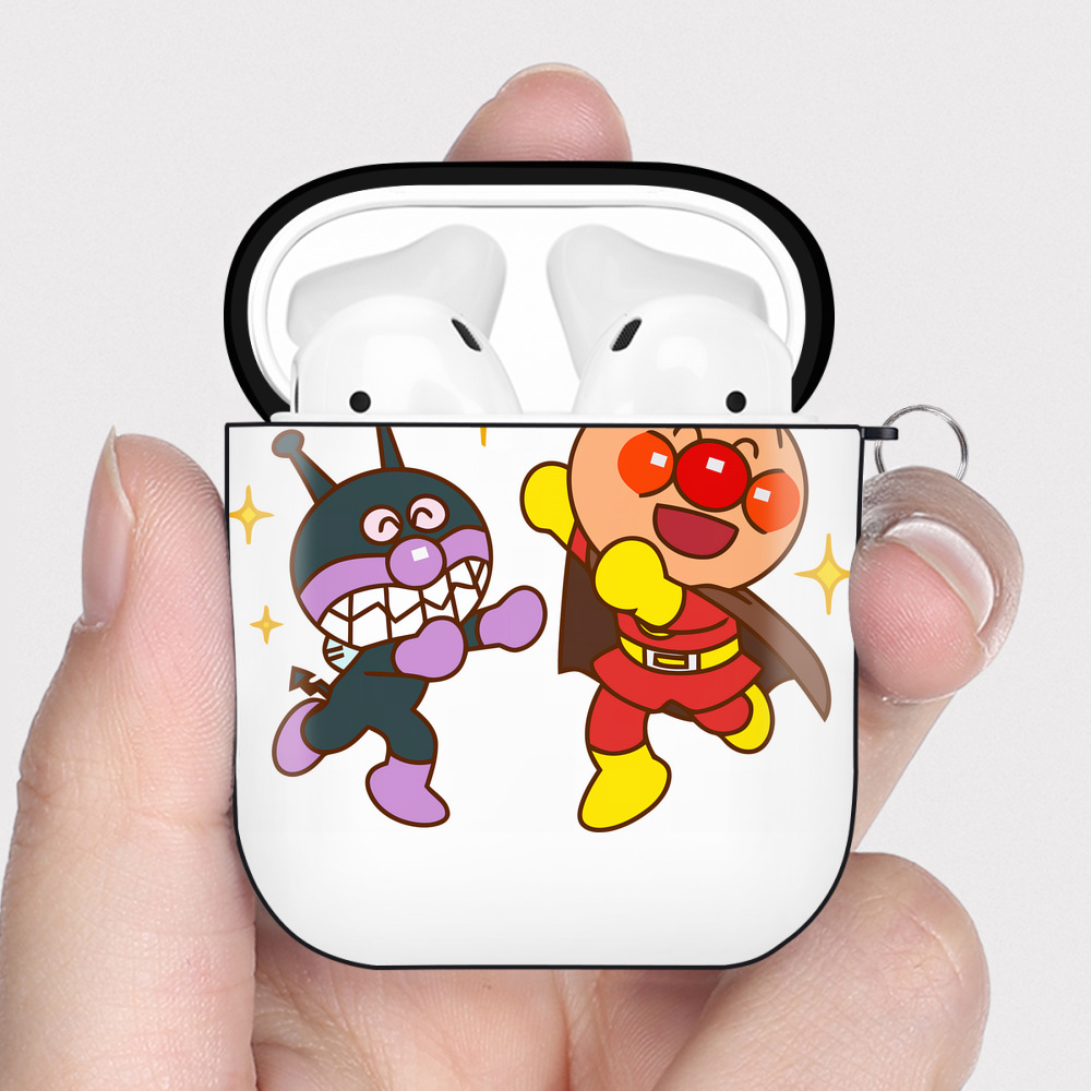 （画像用） アンパンマン Anpanman AirPods 第2世代保護ケース ハードシェル ブラック 耐衝撃・防指紋・カラビナ付き
