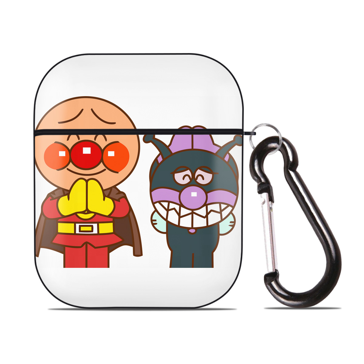 （画像用） アンパンマン Anpanman AirPods 第2世代保護ケース ハードシェル ブラック 耐衝撃・防指紋・カラビナ付き