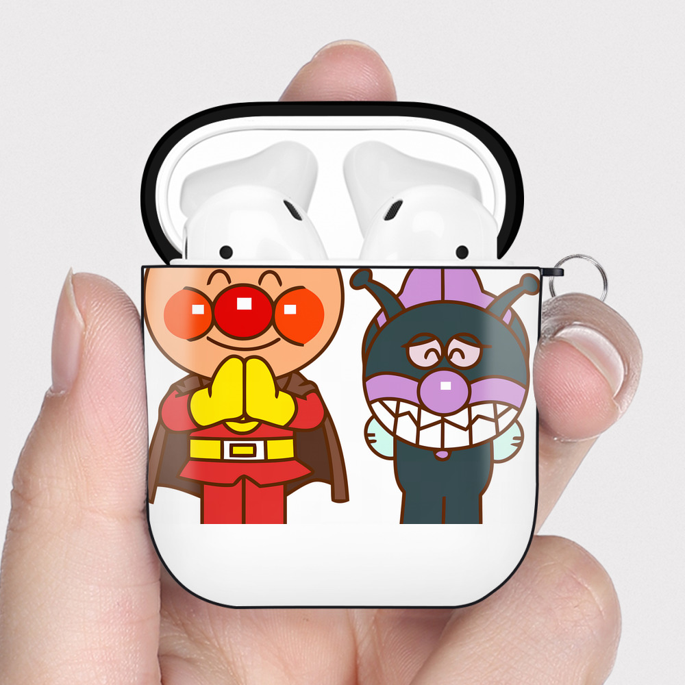 （画像用） アンパンマン Anpanman AirPods 第2世代保護ケース ハードシェル ブラック 耐衝撃・防指紋・カラビナ付き