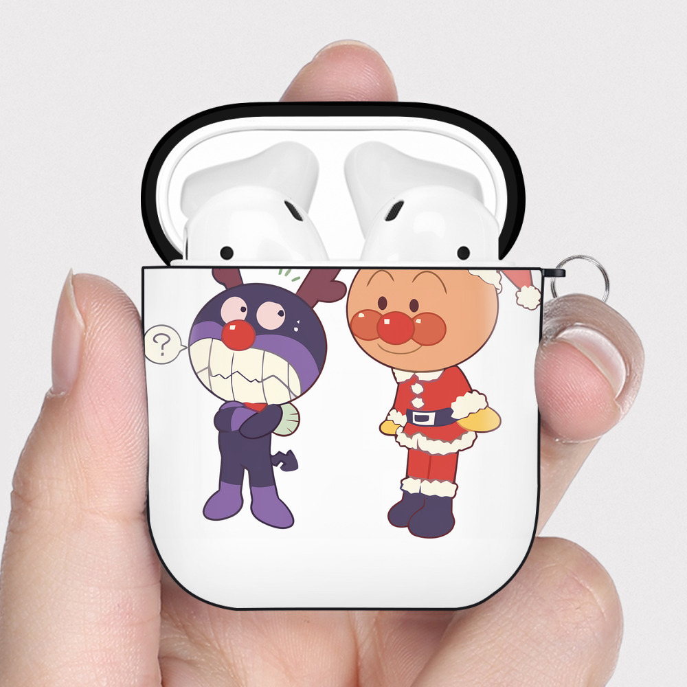（画像用） アンパンマン Anpanman AirPods 第2世代保護ケース ハードシェル ブラック 耐衝撃・防指紋・カラビナ付き