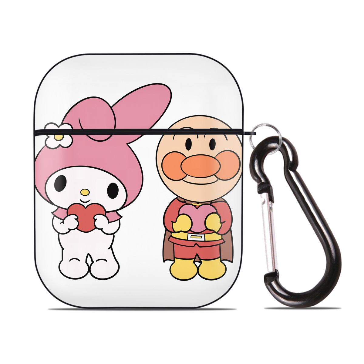 （画像用） アンパンマン Anpanman AirPods 第2世代保護ケース ハードシェル ブラック 耐衝撃・防指紋・カラビナ付き
