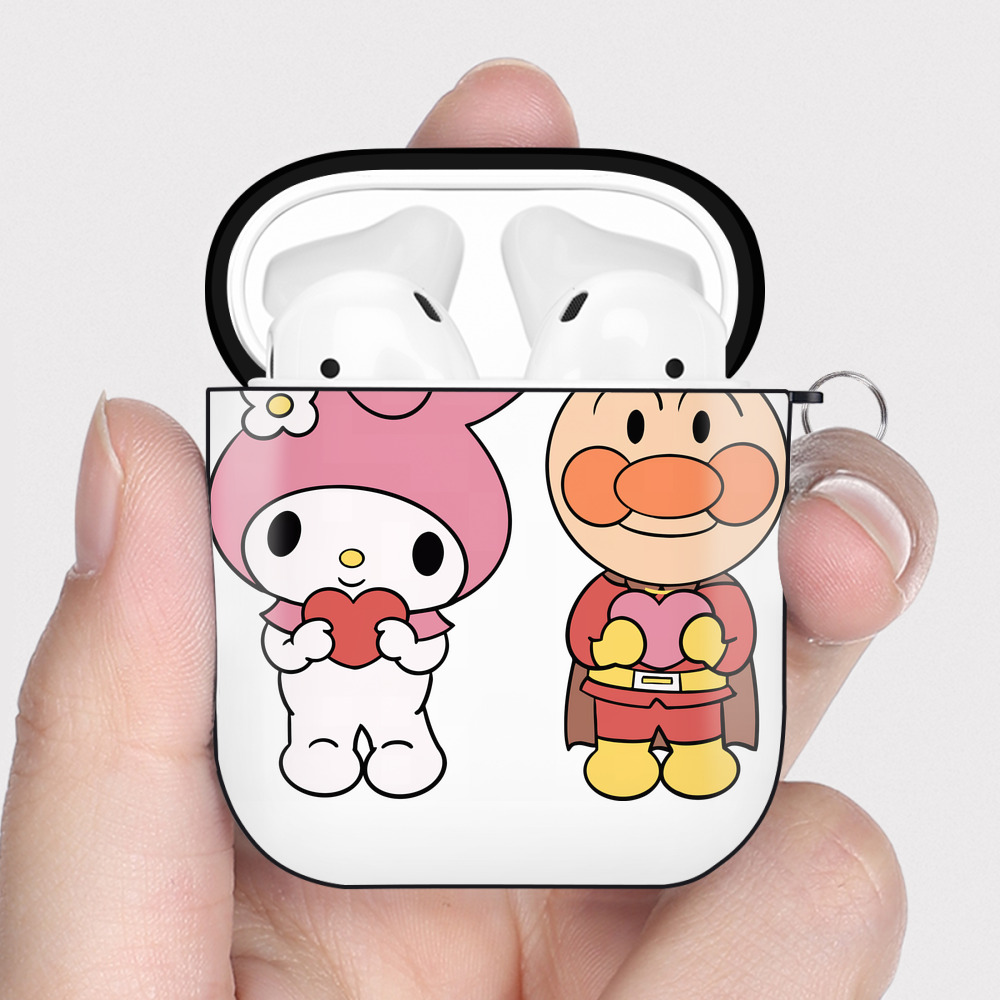 （画像用） アンパンマン Anpanman AirPods 第2世代保護ケース ハードシェル ブラック 耐衝撃・防指紋・カラビナ付き