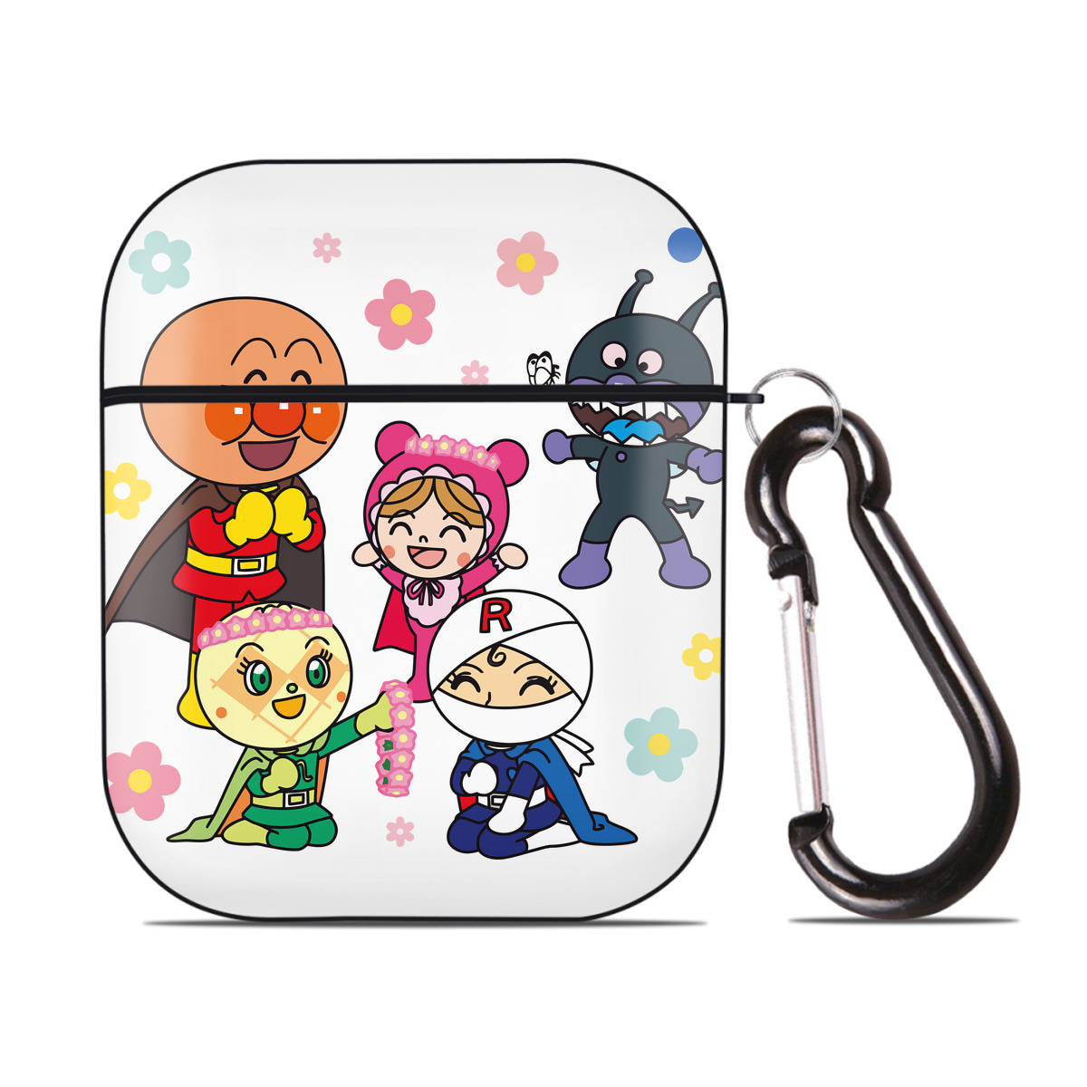 （画像用） アンパンマン Anpanman AirPods 第2世代保護ケース ハードシェル ブラック 耐衝撃・防指紋・カラビナ付き