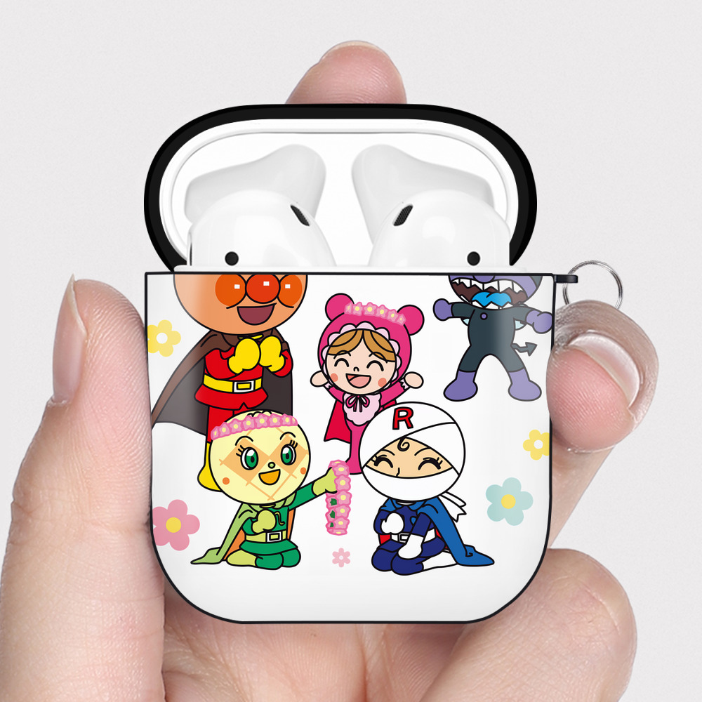 （画像用） アンパンマン Anpanman AirPods 第2世代保護ケース ハードシェル ブラック 耐衝撃・防指紋・カラビナ付き