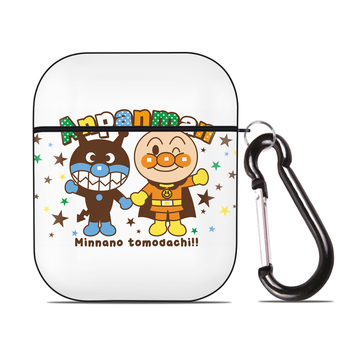 （画像用） アンパンマン Anpanman AirPods 第2世代保護ケース ハードシェル ブラック 耐衝撃・防指紋・カラビナ付き