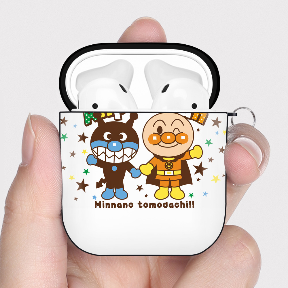 （画像用） アンパンマン Anpanman AirPods 第2世代保護ケース ハードシェル ブラック 耐衝撃・防指紋・カラビナ付き