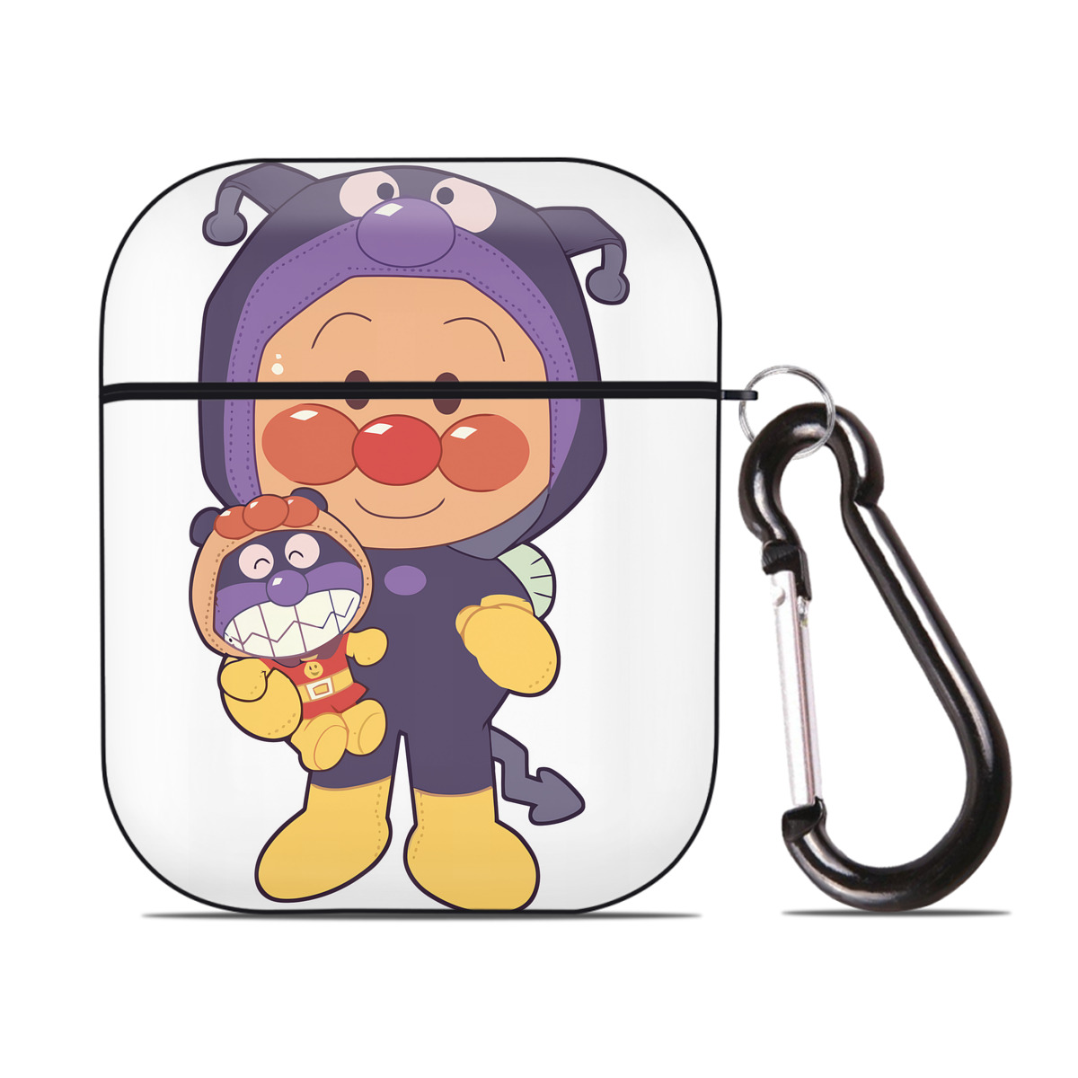（画像用） アンパンマン Anpanman AirPods 第2世代保護ケース ハードシェル ブラック 耐衝撃・防指紋・カラビナ付き