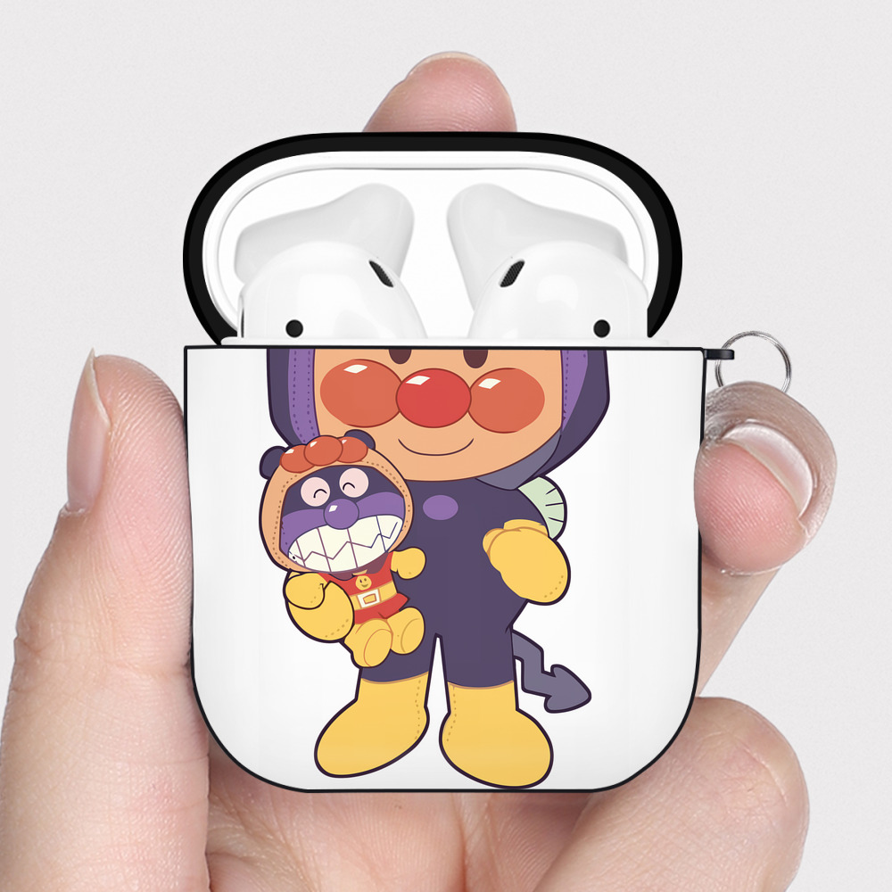 （画像用） アンパンマン Anpanman AirPods 第2世代保護ケース ハードシェル ブラック 耐衝撃・防指紋・カラビナ付き