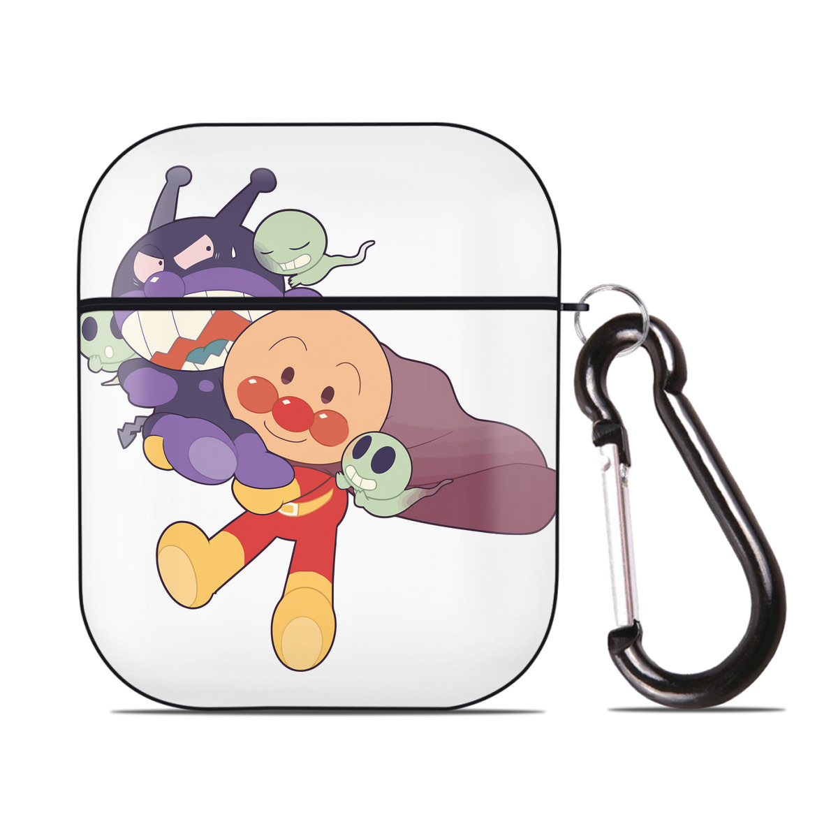 （画像用） アンパンマン Anpanman AirPods 第2世代保護ケース ハードシェル ブラック 耐衝撃・防指紋・カラビナ付き