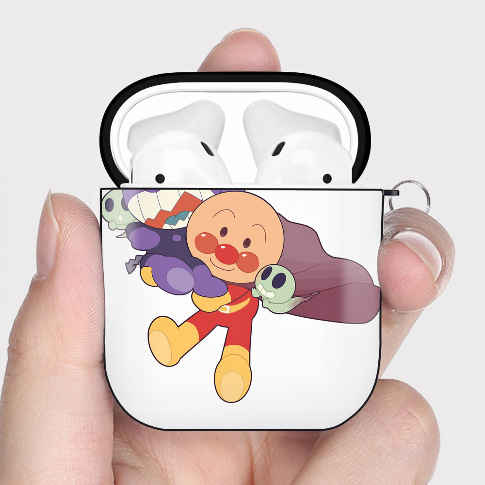 （画像用） アンパンマン Anpanman AirPods 第2世代保護ケース ハードシェル ブラック 耐衝撃・防指紋・カラビナ付き
