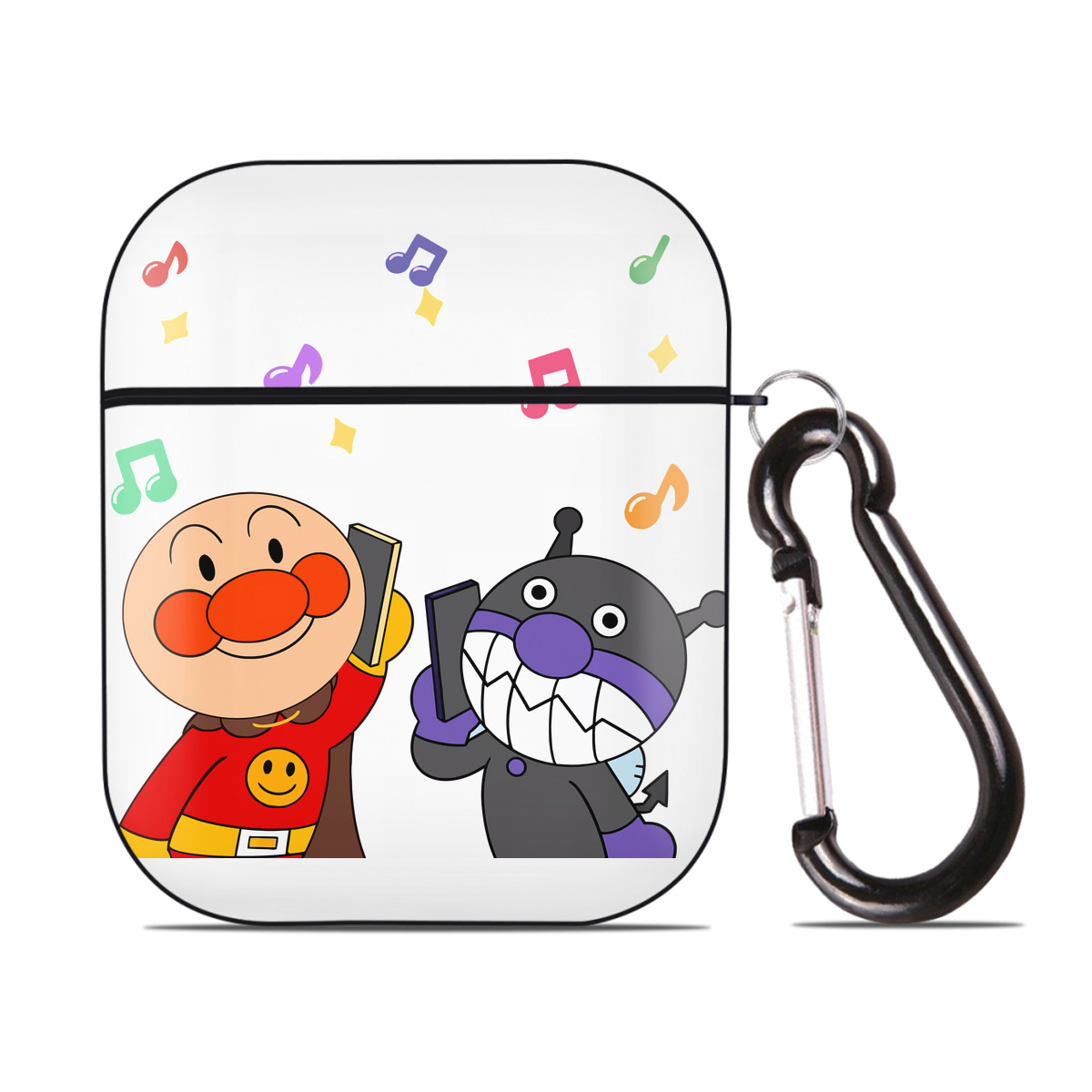 （画像用） アンパンマン Anpanman AirPods 第2世代保護ケース ハードシェル ブラック 耐衝撃・防指紋・カラビナ付き
