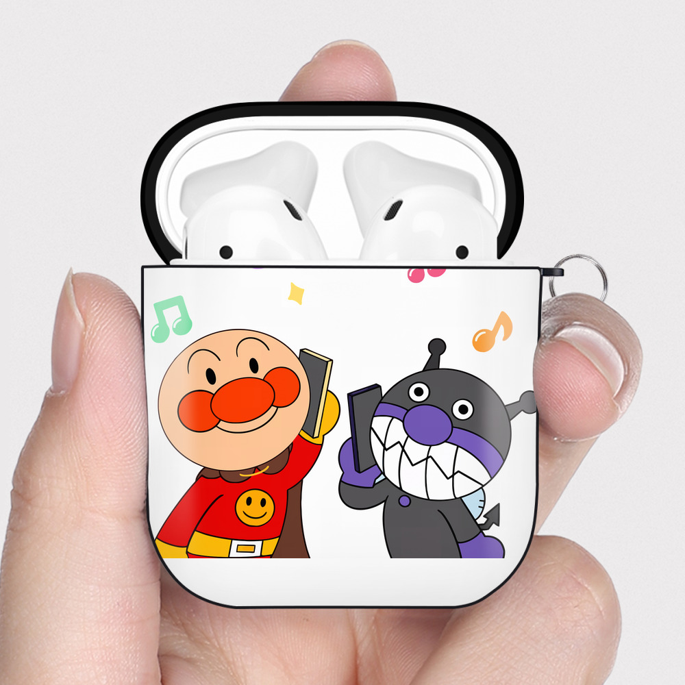 （画像用） アンパンマン Anpanman AirPods 第2世代保護ケース ハードシェル ブラック 耐衝撃・防指紋・カラビナ付き