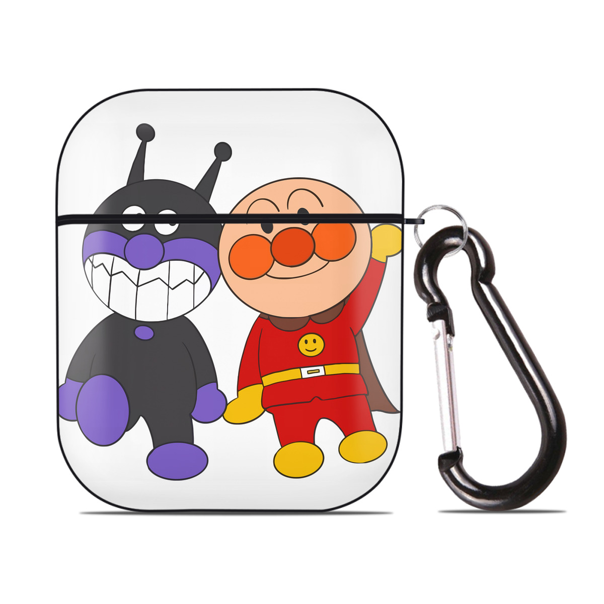 （画像用） アンパンマン Anpanman AirPods 第2世代保護ケース ハードシェル ブラック 耐衝撃・防指紋・カラビナ付き