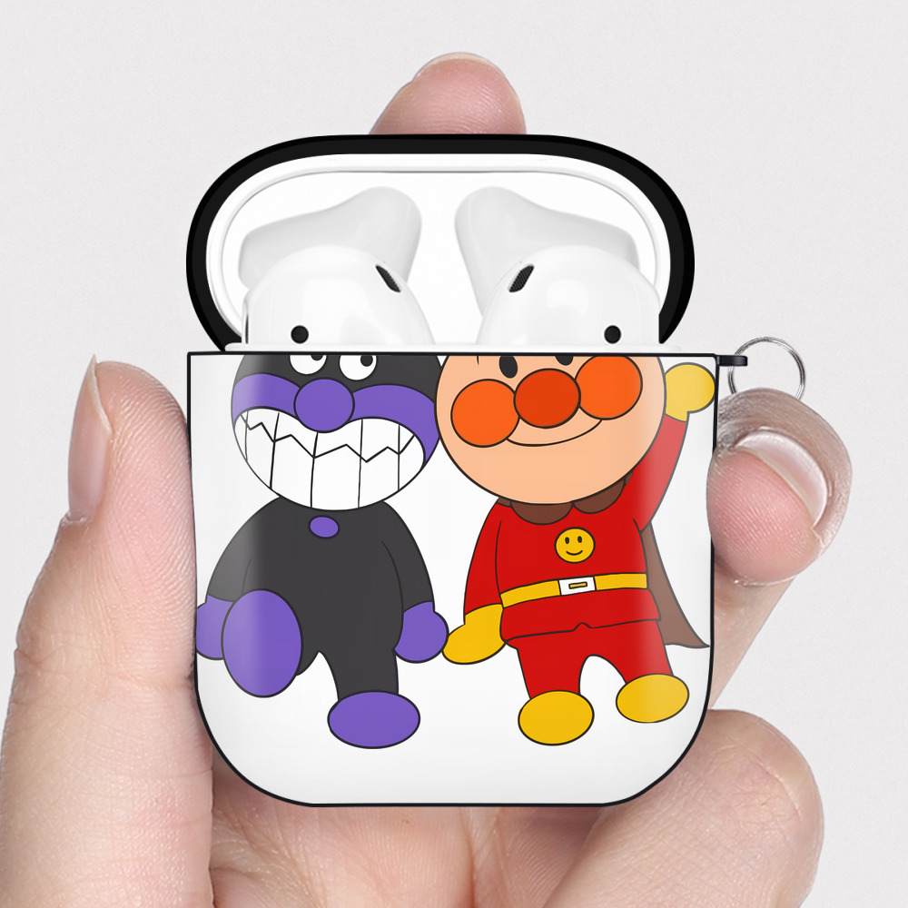 （画像用） アンパンマン Anpanman AirPods 第2世代保護ケース ハードシェル ブラック 耐衝撃・防指紋・カラビナ付き