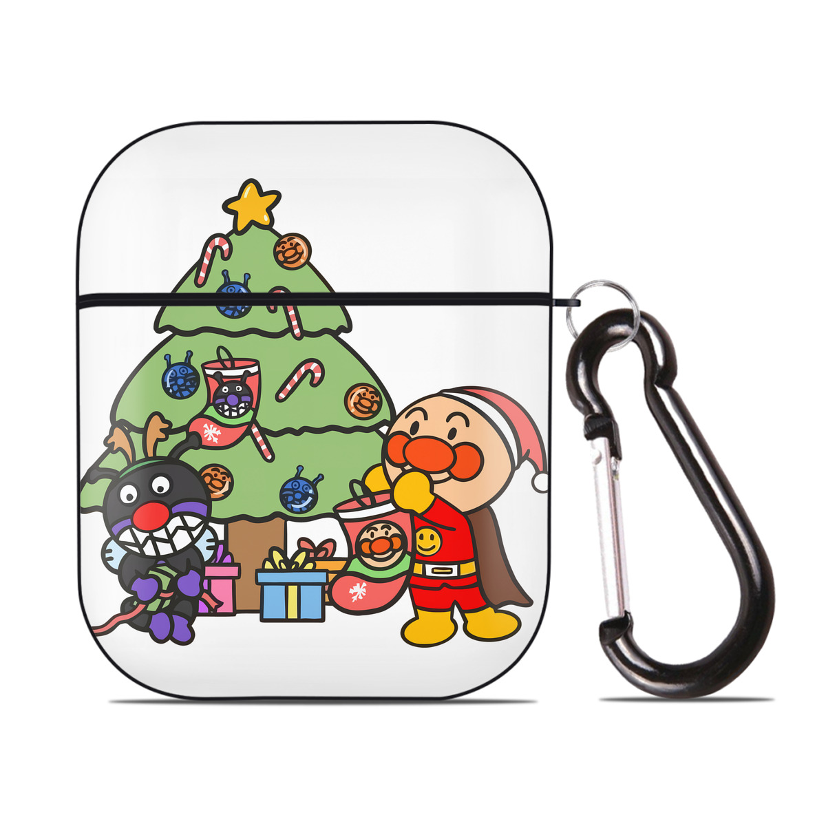 （画像用） アンパンマン Anpanman AirPods 第2世代保護ケース ハードシェル ブラック 耐衝撃・防指紋・カラビナ付き