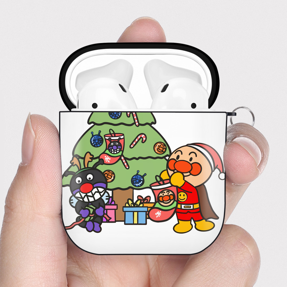 （画像用） アンパンマン Anpanman AirPods 第2世代保護ケース ハードシェル ブラック 耐衝撃・防指紋・カラビナ付き