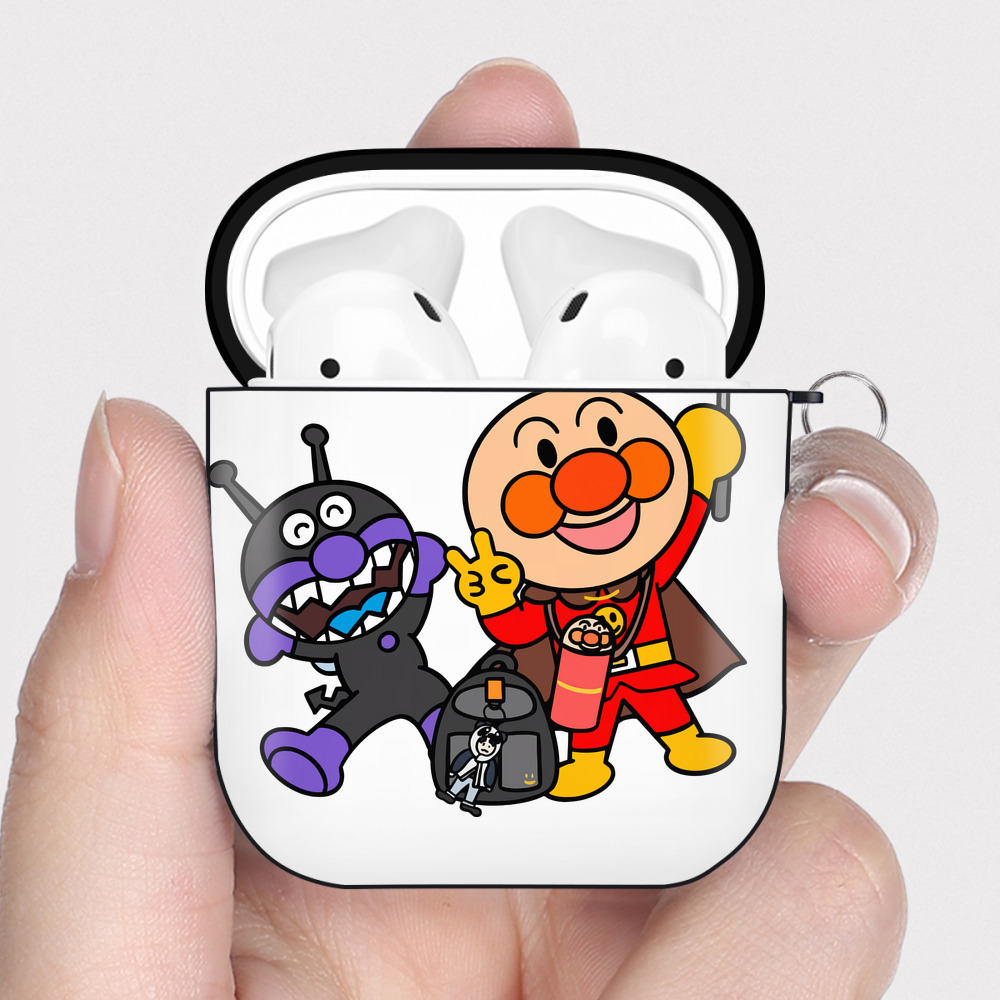 （画像用） アンパンマン Anpanman AirPods 第2世代保護ケース ハードシェル ブラック 耐衝撃・防指紋・カラビナ付き