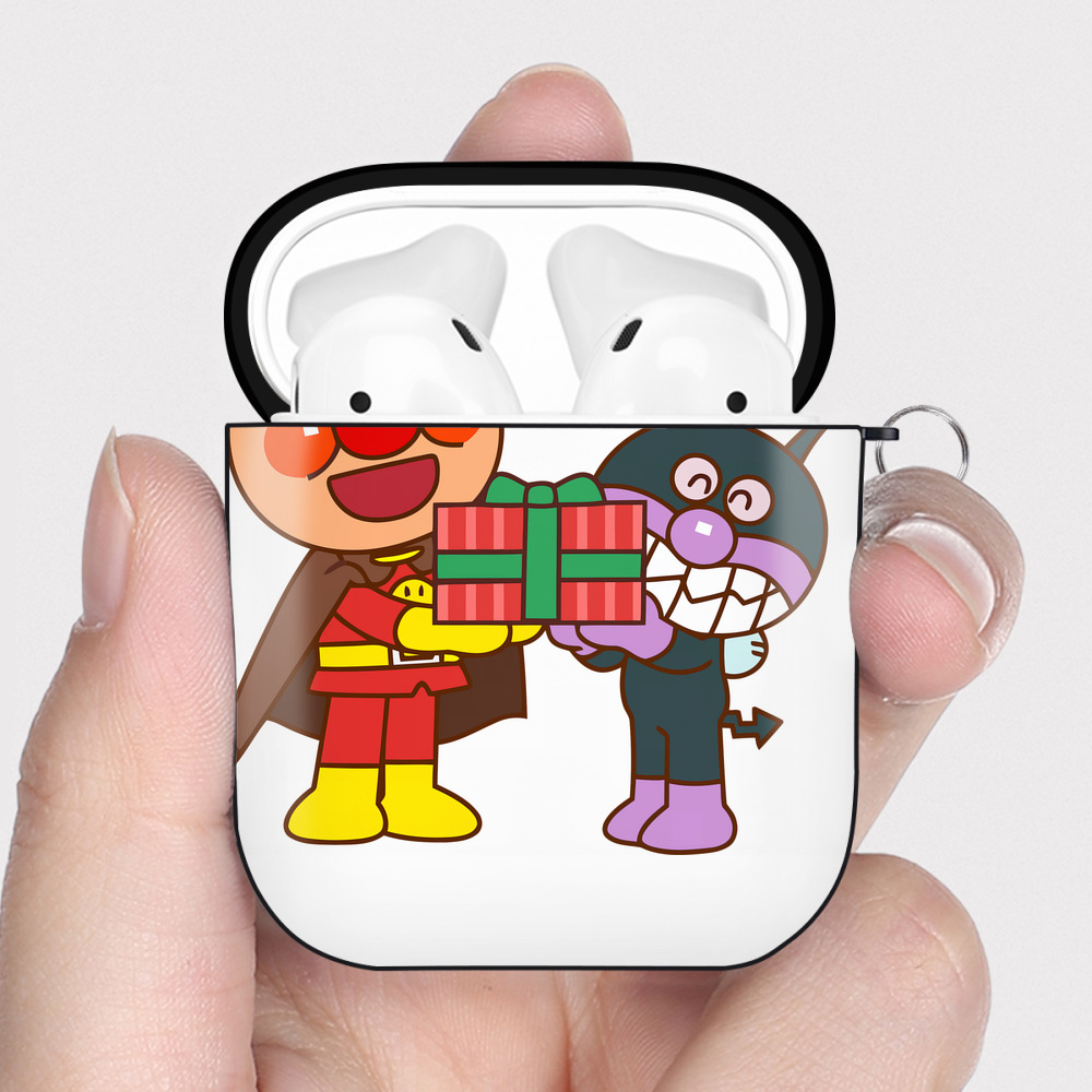（画像用） アンパンマン Anpanman AirPods 第2世代保護ケース ハードシェル ブラック 耐衝撃・防指紋・カラビナ付き