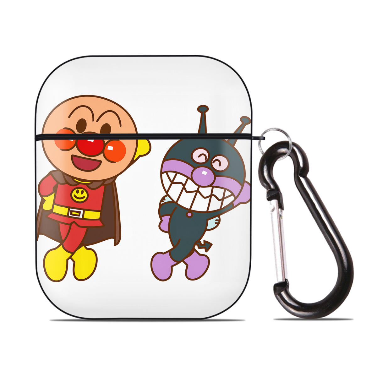 （画像用） アンパンマン Anpanman AirPods 第2世代保護ケース ハードシェル ブラック 耐衝撃・防指紋・カラビナ付き