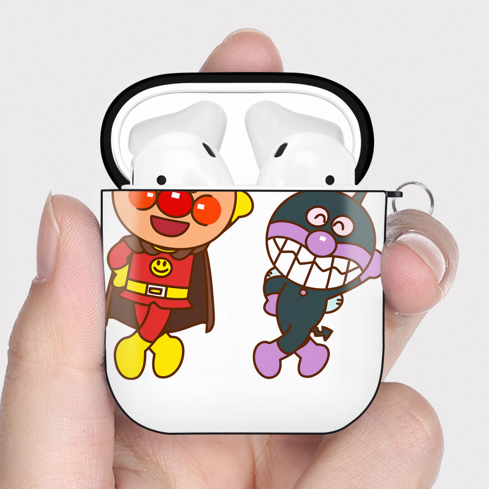 （画像用） アンパンマン Anpanman AirPods 第2世代保護ケース ハードシェル ブラック 耐衝撃・防指紋・カラビナ付き