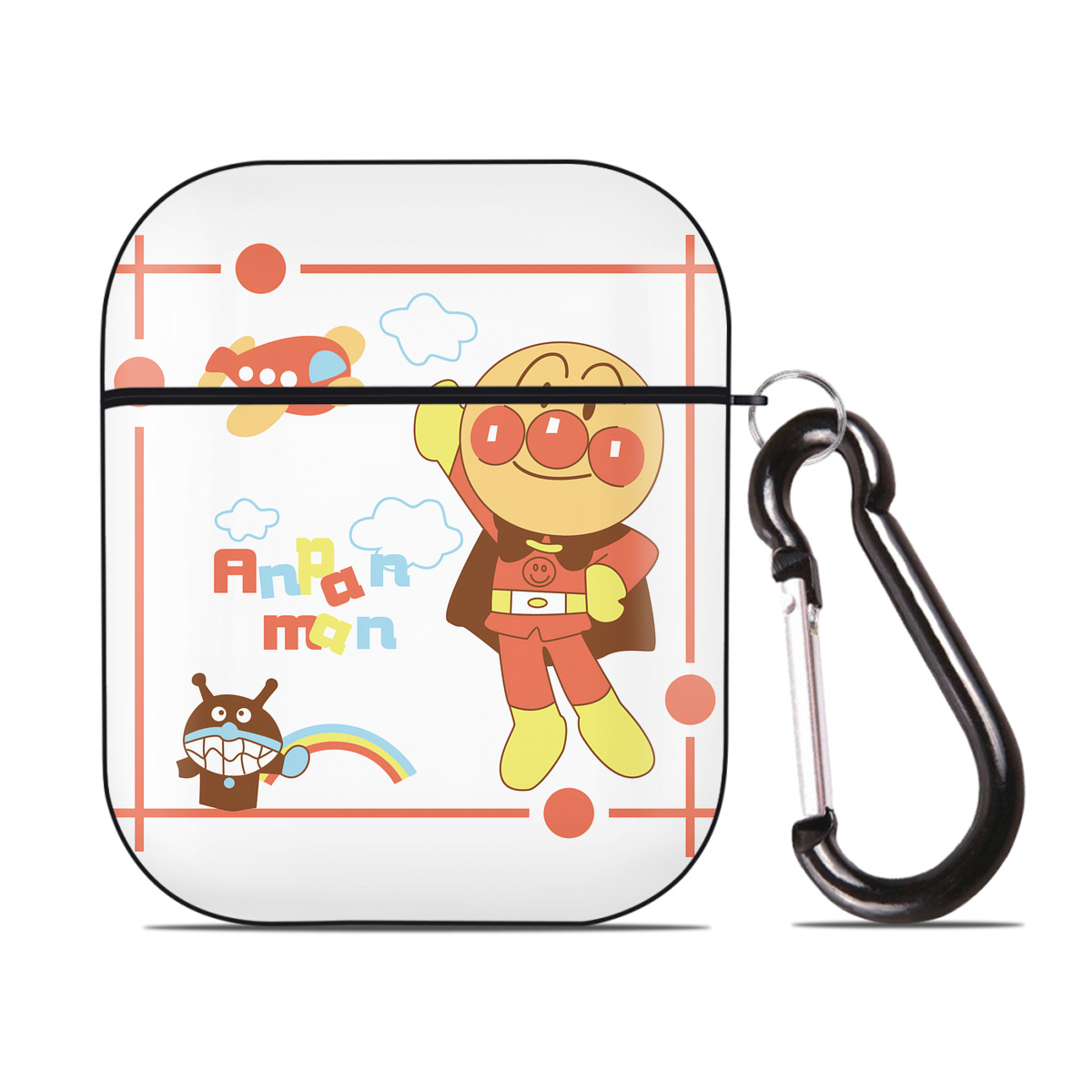 （画像用） アンパンマン Anpanman AirPods 第2世代保護ケース ハードシェル ブラック 耐衝撃・防指紋・カラビナ付き