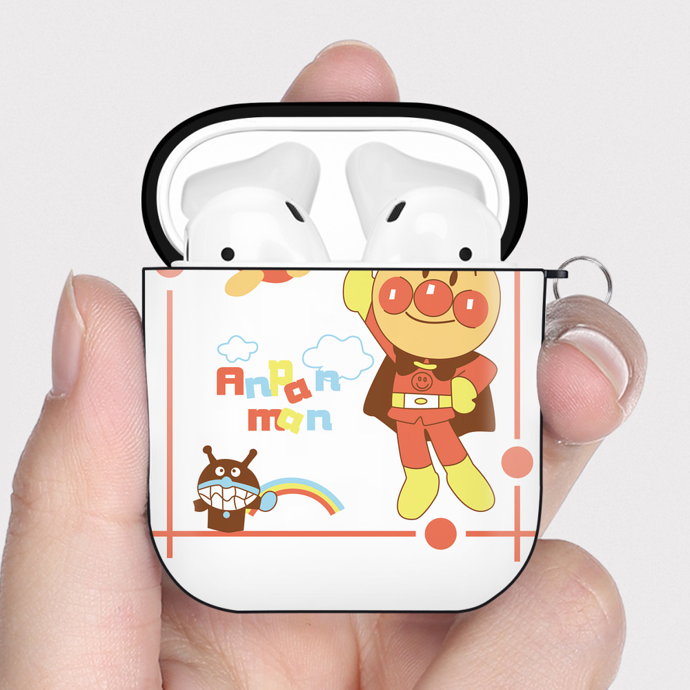 （画像用） アンパンマン Anpanman AirPods 第2世代保護ケース ハードシェル ブラック 耐衝撃・防指紋・カラビナ付き