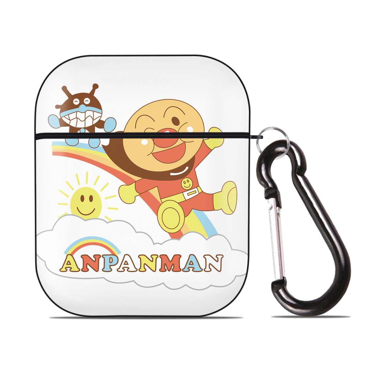 （画像用） アンパンマン Anpanman AirPods 第2世代保護ケース ハードシェル ブラック 耐衝撃・防指紋・カラビナ付き