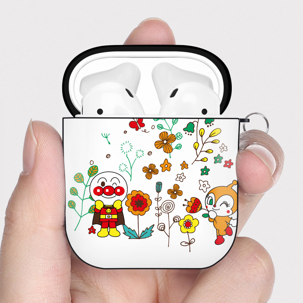 （画像用） アンパンマン Anpanman AirPods 第2世代保護ケース ハードシェル ブラック 耐衝撃・防指紋・カラビナ付き