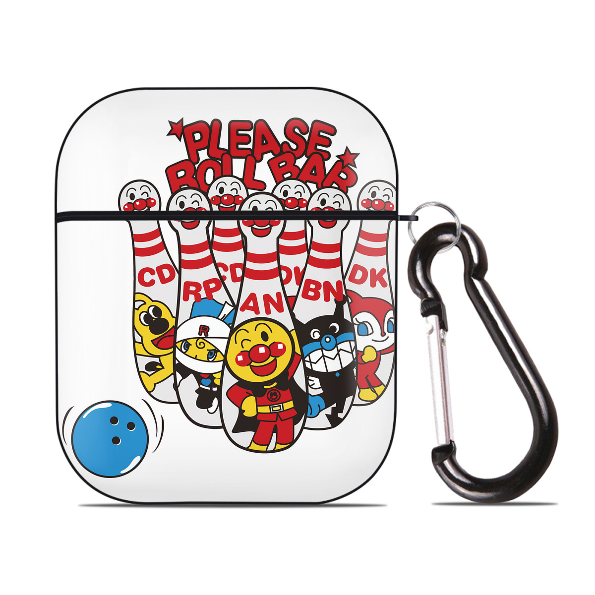 （画像用） アンパンマン Anpanman AirPods 第2世代保護ケース ハードシェル ブラック 耐衝撃・防指紋・カラビナ付き
