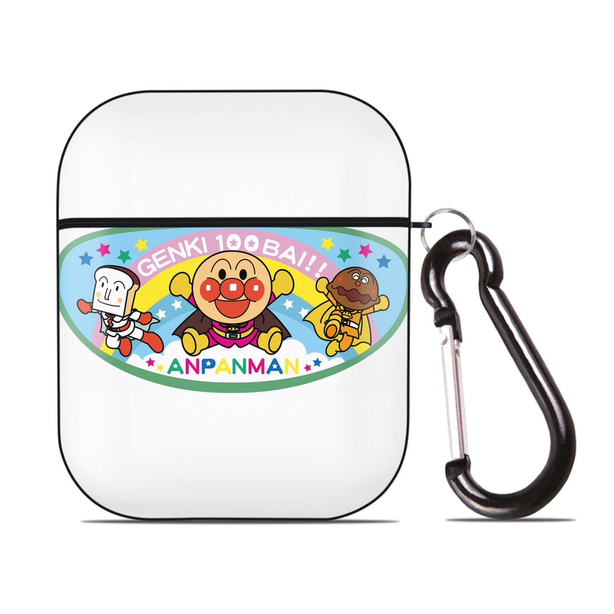（画像用） アンパンマン Anpanman AirPods 第2世代保護ケース ハードシェル ブラック 耐衝撃・防指紋・カラビナ付き