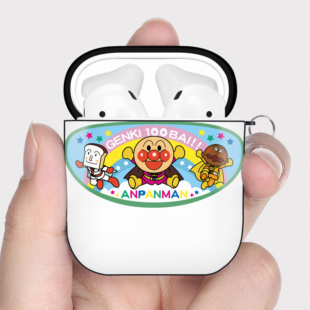 （画像用） アンパンマン Anpanman AirPods 第2世代保護ケース ハードシェル ブラック 耐衝撃・防指紋・カラビナ付き