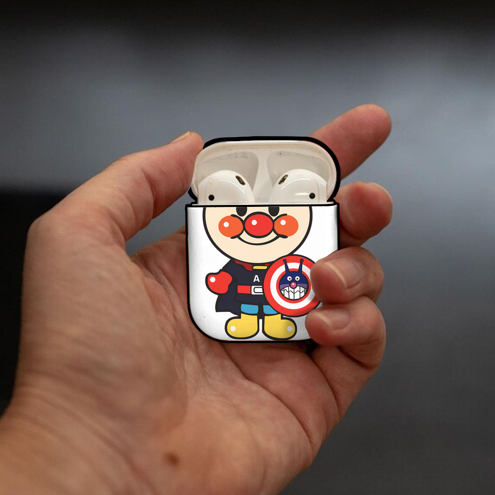 アンパンマン Anpanman AirPods 第2世代保護ケース ハードシェル ブラック 耐衝撃・防指紋・カラビナ付き