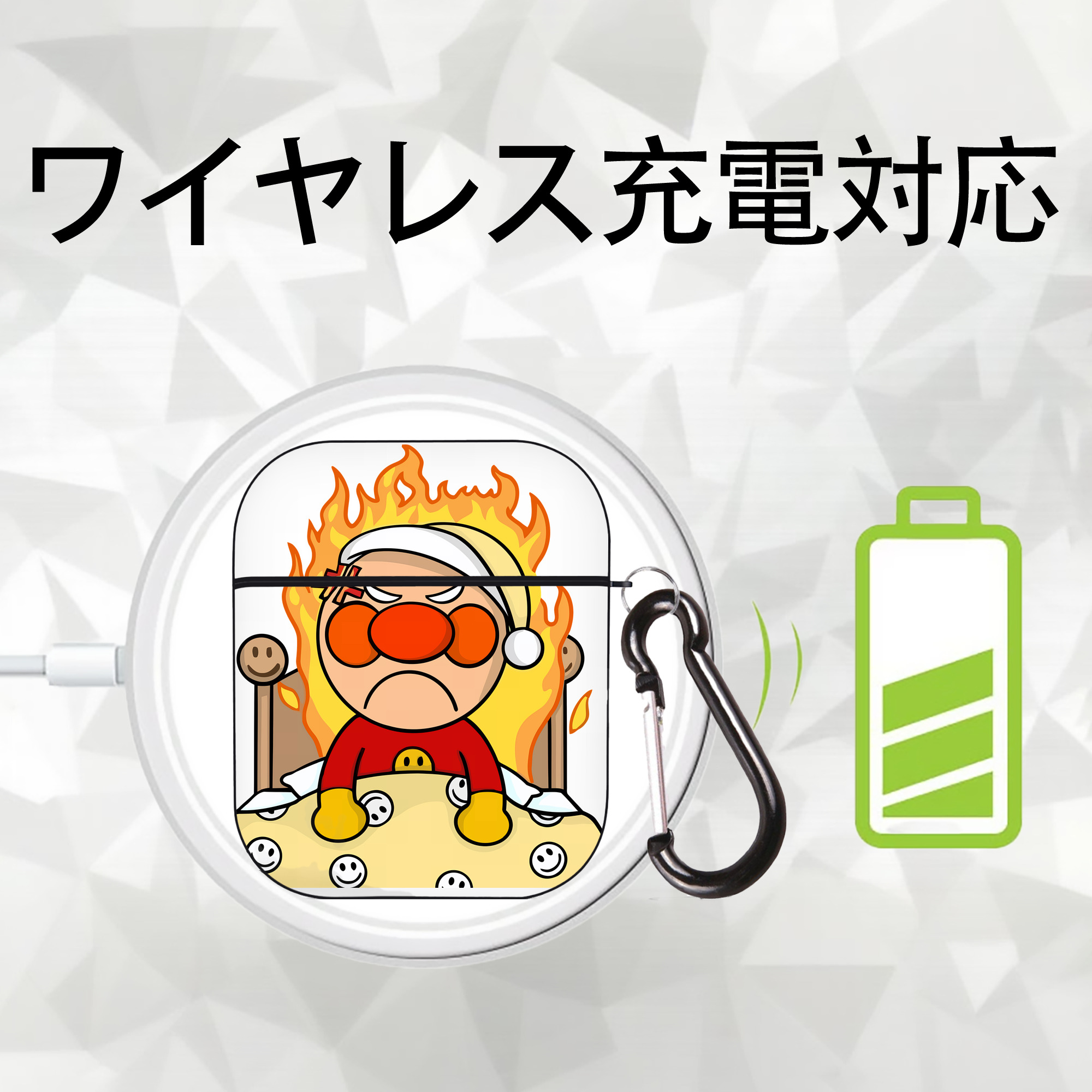 アンパンマン Anpanman AirPods 第2世代保護ケース ハードシェル ブラック 耐衝撃・防指紋・カラビナ付き