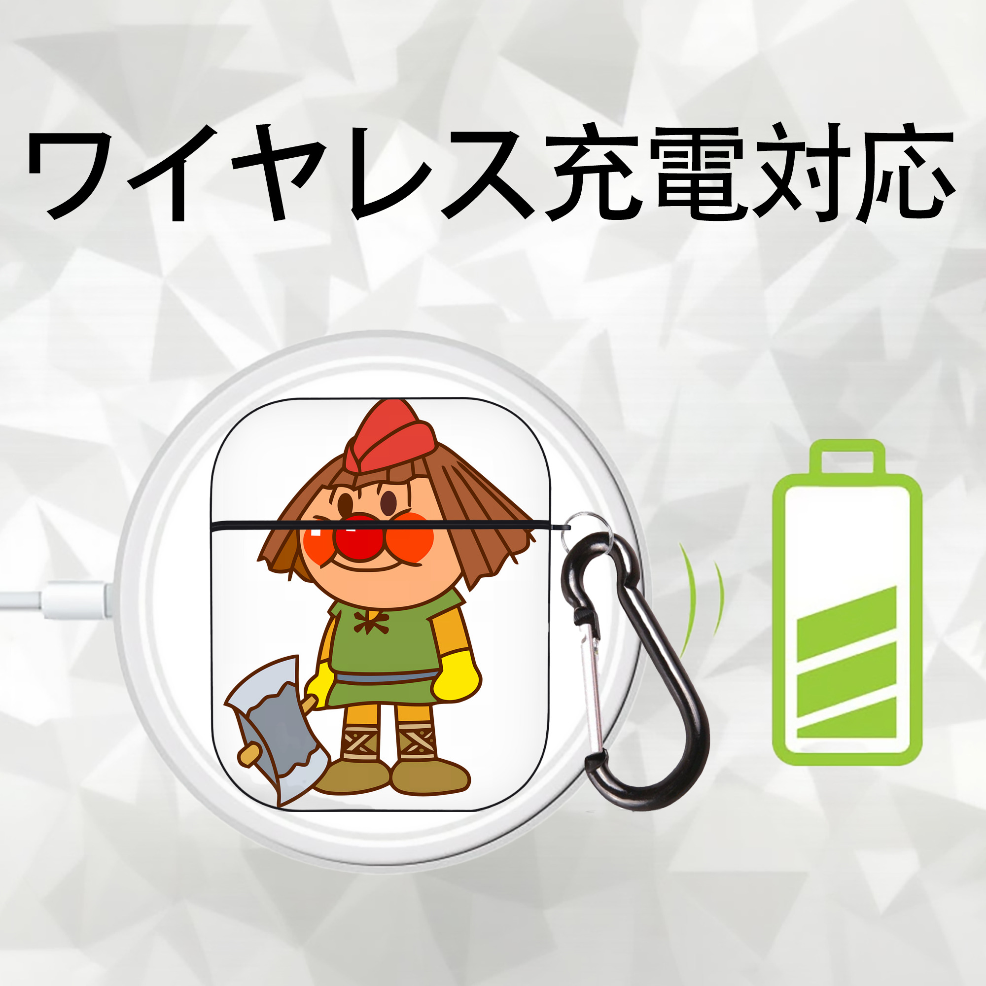 アンパンマン Anpanman AirPods 第2世代保護ケース ハードシェル ブラック 耐衝撃・防指紋・カラビナ付き