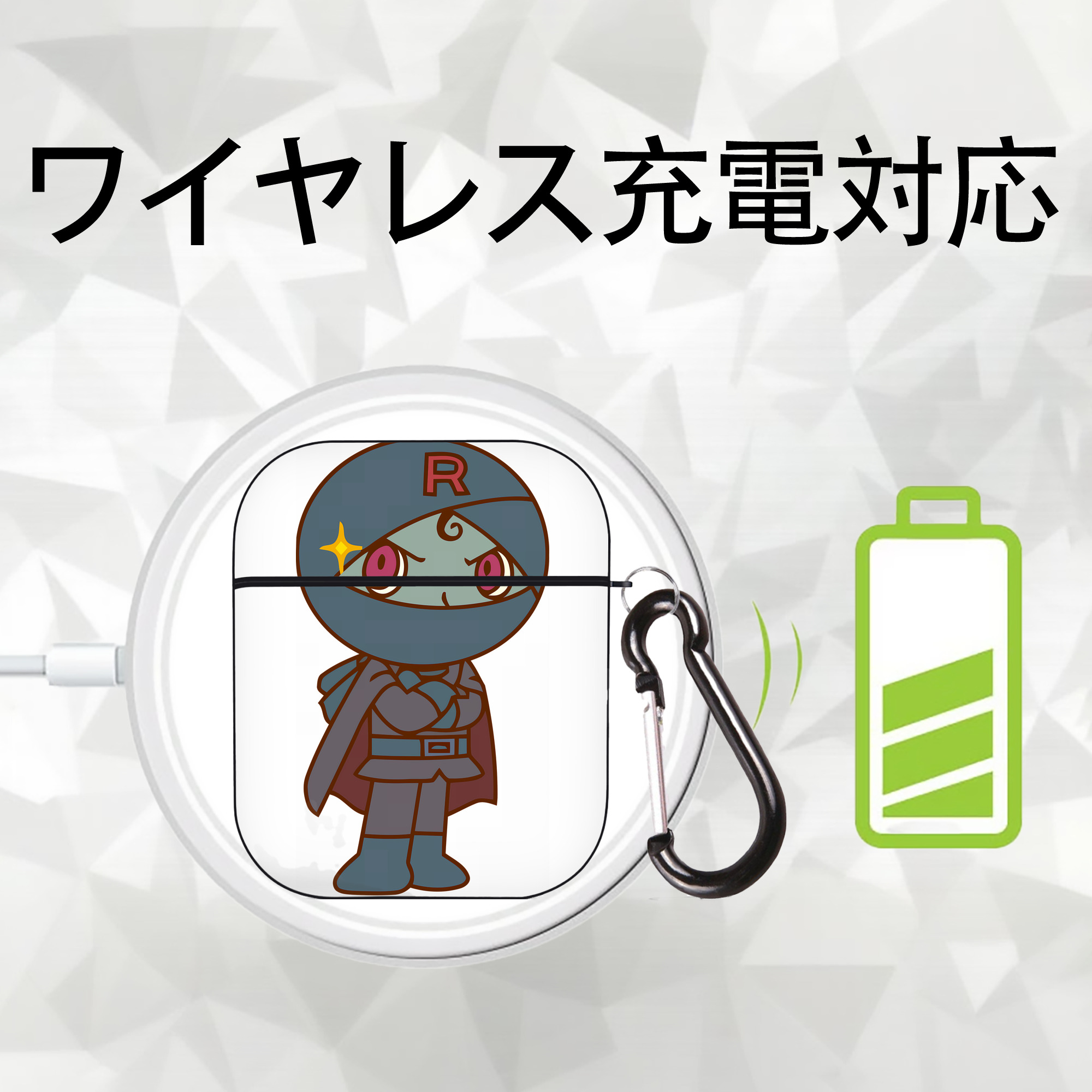 アンパンマン Anpanman AirPods 第2世代保護ケース ハードシェル ブラック 耐衝撃・防指紋・カラビナ付き