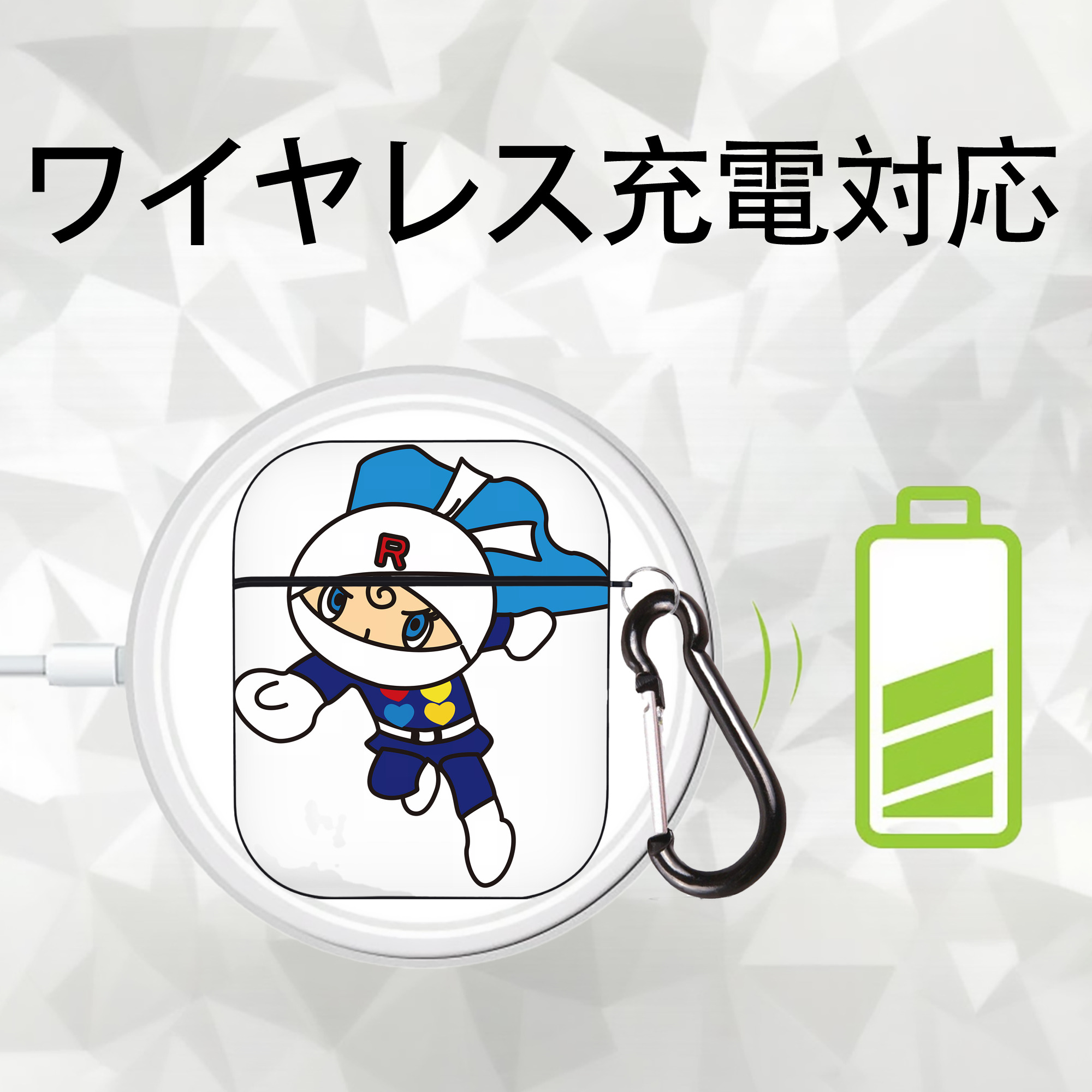 アンパンマン Anpanman AirPods 第2世代保護ケース ハードシェル ブラック 耐衝撃・防指紋・カラビナ付き