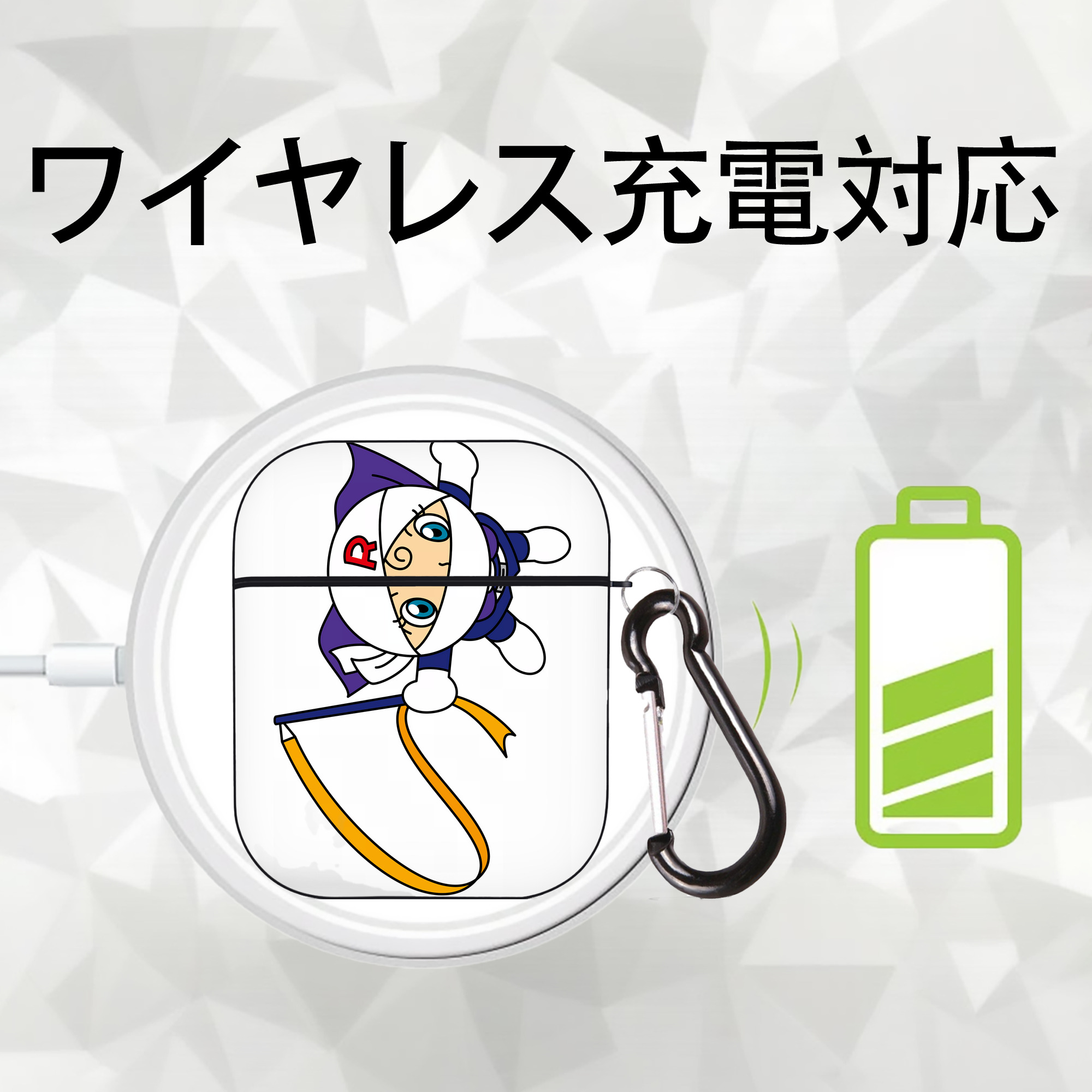 アンパンマン Anpanman AirPods 第2世代保護ケース ハードシェル ブラック 耐衝撃・防指紋・カラビナ付き