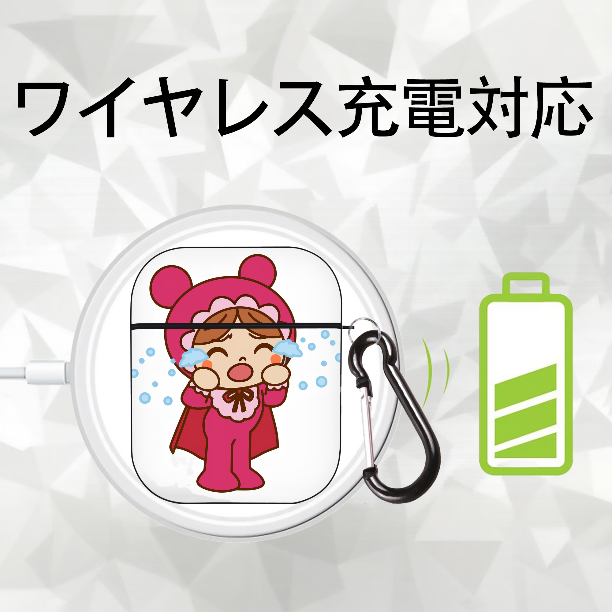 アンパンマン Anpanman AirPods 第2世代保護ケース ハードシェル ブラック 耐衝撃・防指紋・カラビナ付き