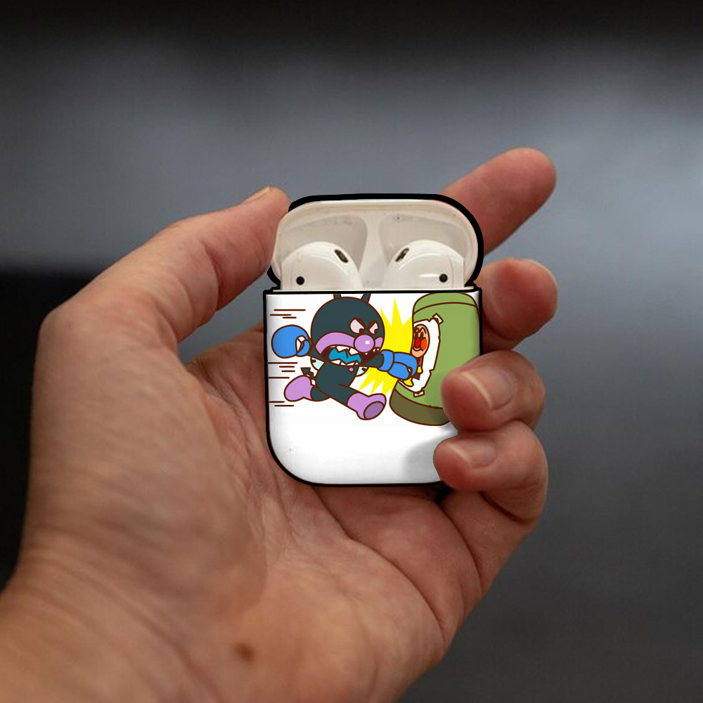 アンパンマン Anpanman AirPods 第2世代保護ケース ハードシェル ブラック 耐衝撃・防指紋・カラビナ付き