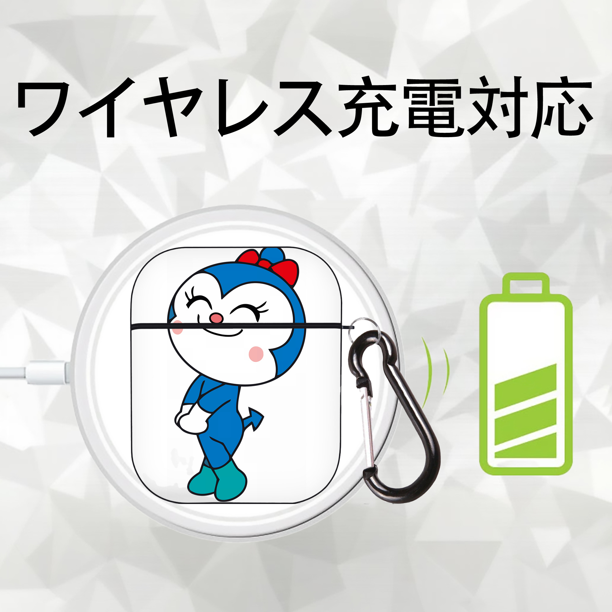 アンパンマン Anpanman AirPods 第2世代保護ケース ハードシェル ブラック 耐衝撃・防指紋・カラビナ付き