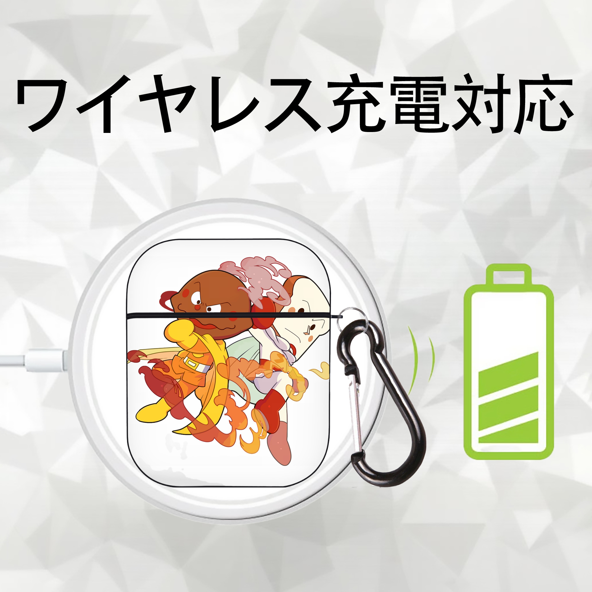 アンパンマン Anpanman AirPods 第2世代保護ケース ハードシェル ブラック 耐衝撃・防指紋・カラビナ付き