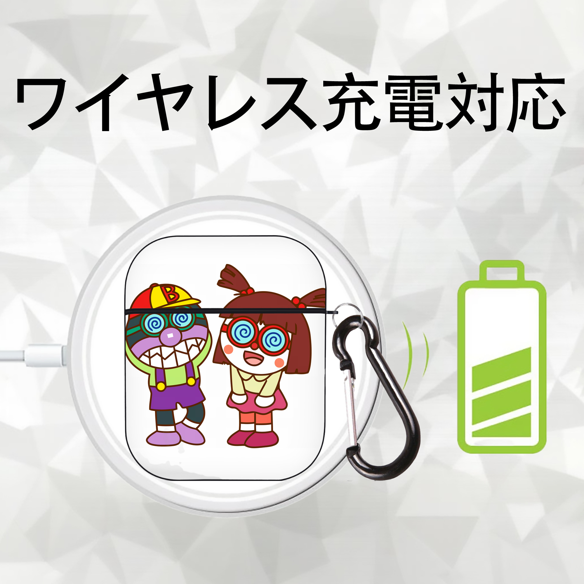 アンパンマン Anpanman AirPods 第2世代保護ケース ハードシェル ブラック 耐衝撃・防指紋・カラビナ付き