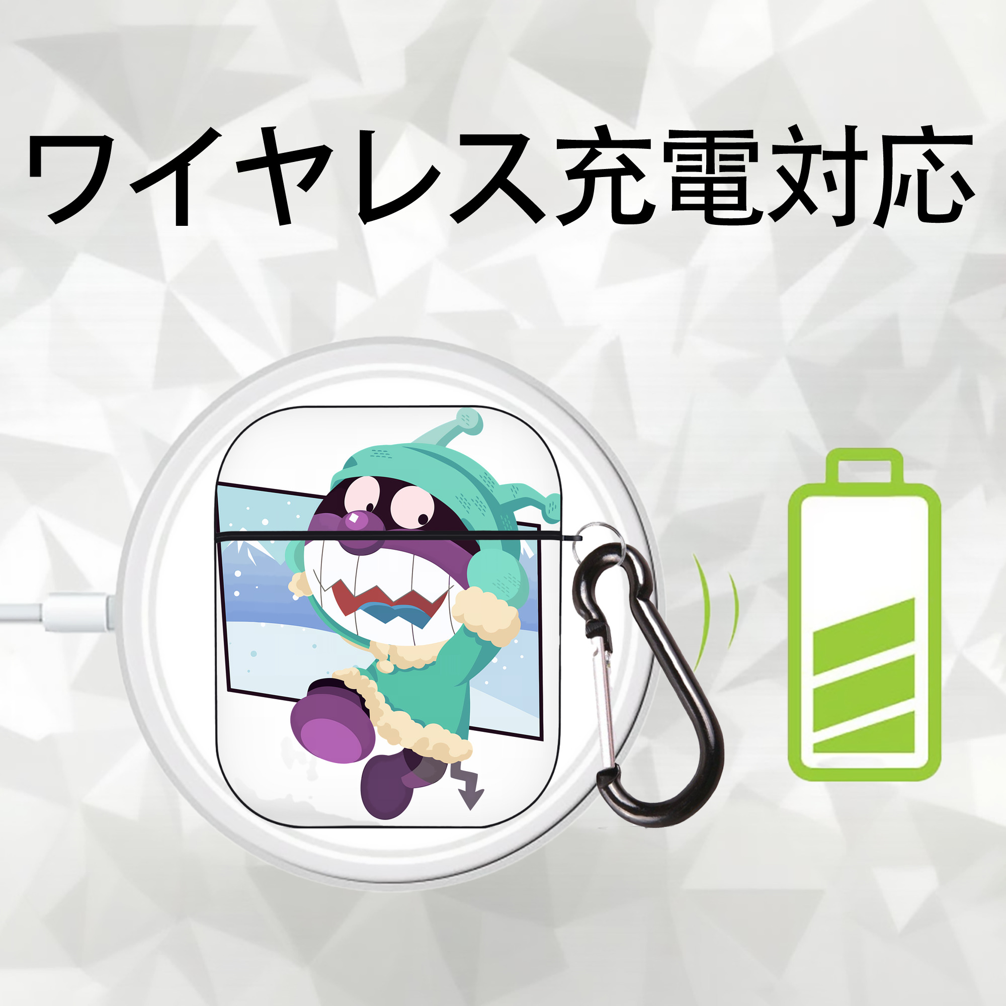 アンパンマン Anpanman AirPods 第2世代保護ケース ハードシェル ブラック 耐衝撃・防指紋・カラビナ付き