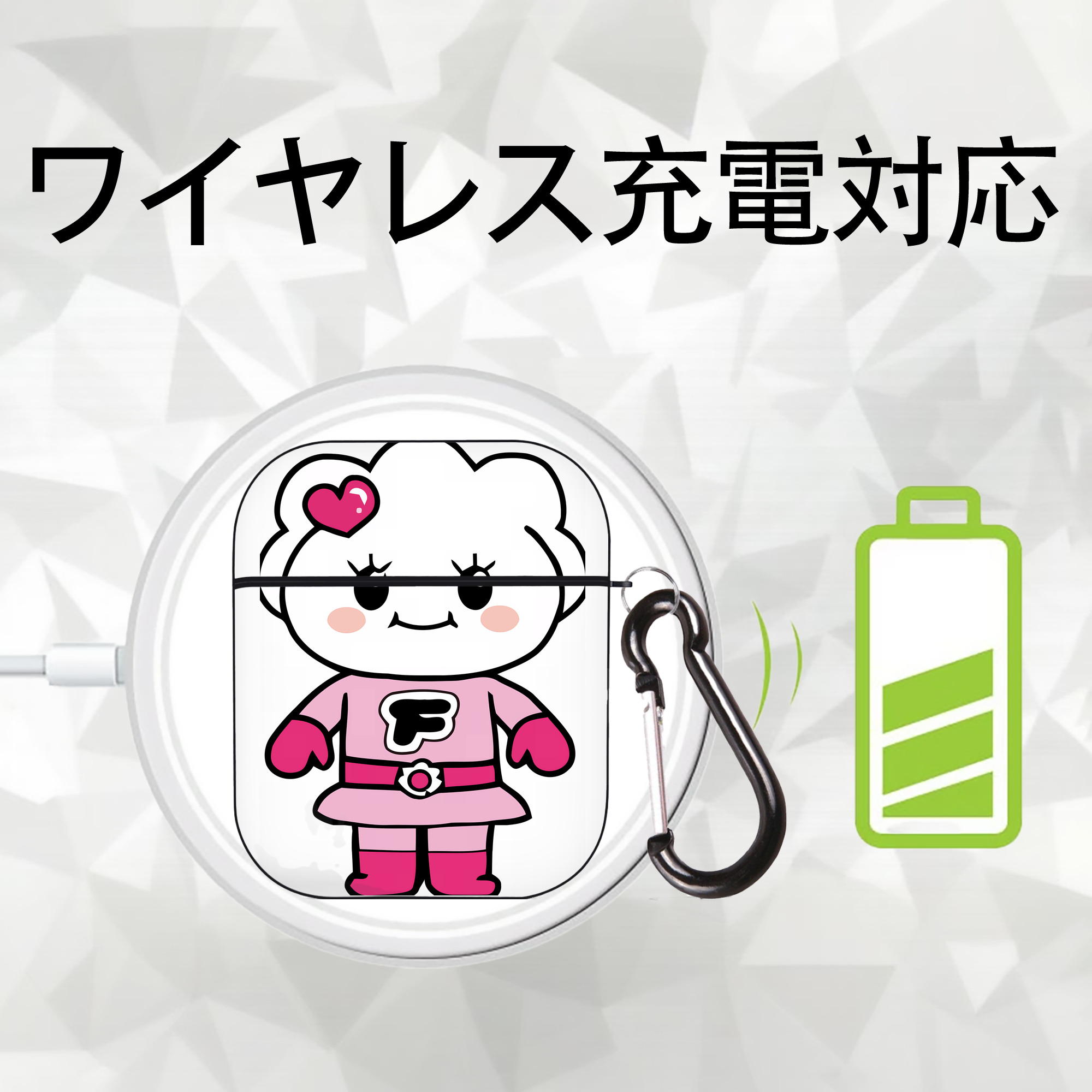 アンパンマン Anpanman AirPods 第2世代保護ケース ハードシェル ブラック 耐衝撃・防指紋・カラビナ付き