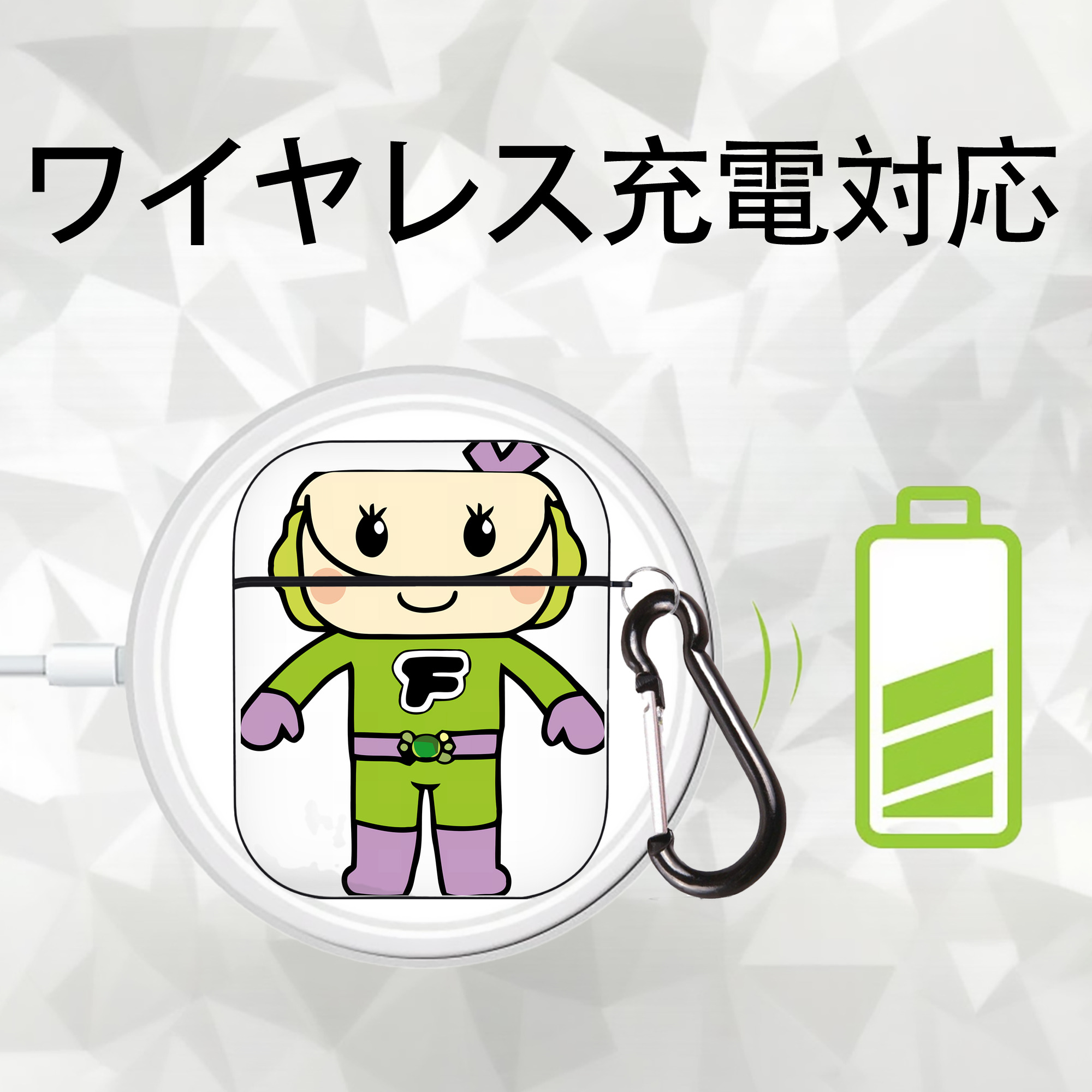 アンパンマン Anpanman AirPods 第2世代保護ケース ハードシェル ブラック 耐衝撃・防指紋・カラビナ付き