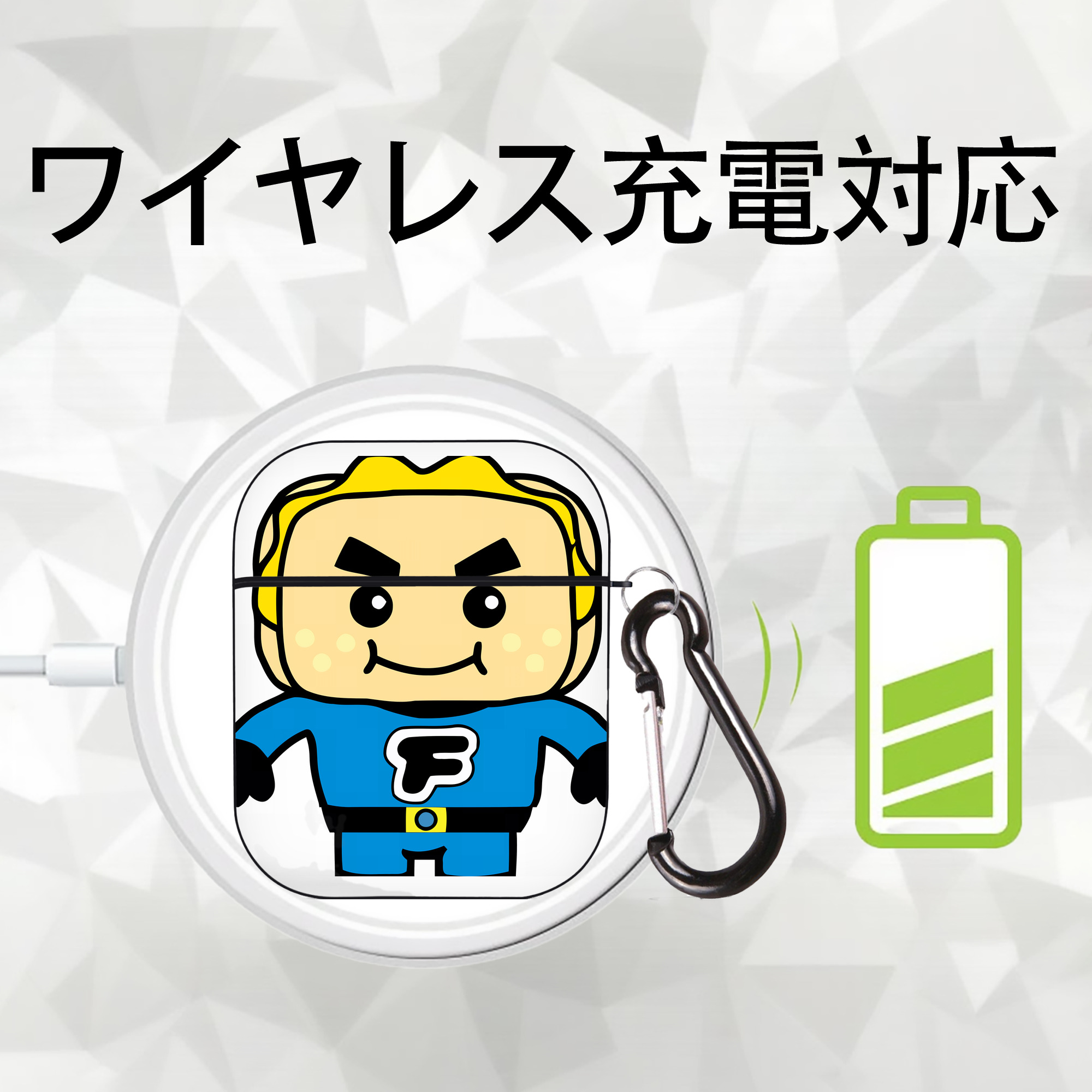 アンパンマン Anpanman AirPods 第2世代保護ケース ハードシェル ブラック 耐衝撃・防指紋・カラビナ付き