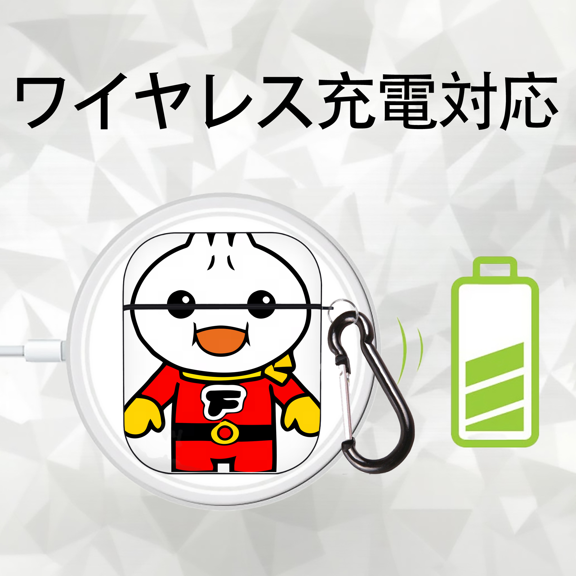 アンパンマン Anpanman AirPods 第2世代保護ケース ハードシェル ブラック 耐衝撃・防指紋・カラビナ付き